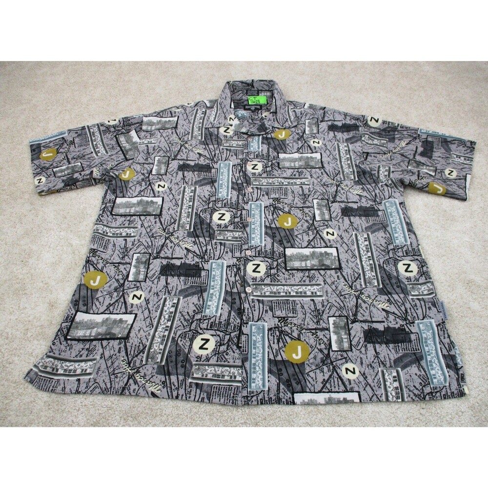 VINTAGE Rocawear Shirt Men XL Gray Brooklyn All Over Graphic Print Button Up Y2K